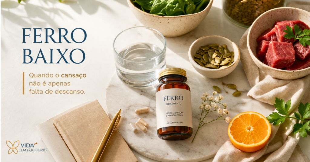 Ferro baixo: sintomas, causas e como agir Ferro baixo: sintomas, causas e como agir numa composição minimalista com alimentos ricos em ferro, Vida em Equilíbrio