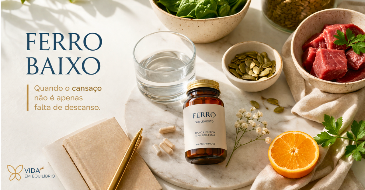 Ferro baixo: sintomas, causas e como agir Ferro baixo: sintomas, causas e como agir numa composição minimalista com alimentos ricos em ferro, Vida em Equilíbrio