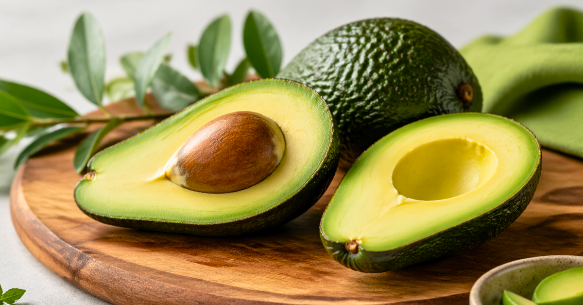 5 benefícios do abacate que provavelmente desconhece benefícios do abacate numa composição natural com abacate fresco cortado ao meio em fundo claro minimalista