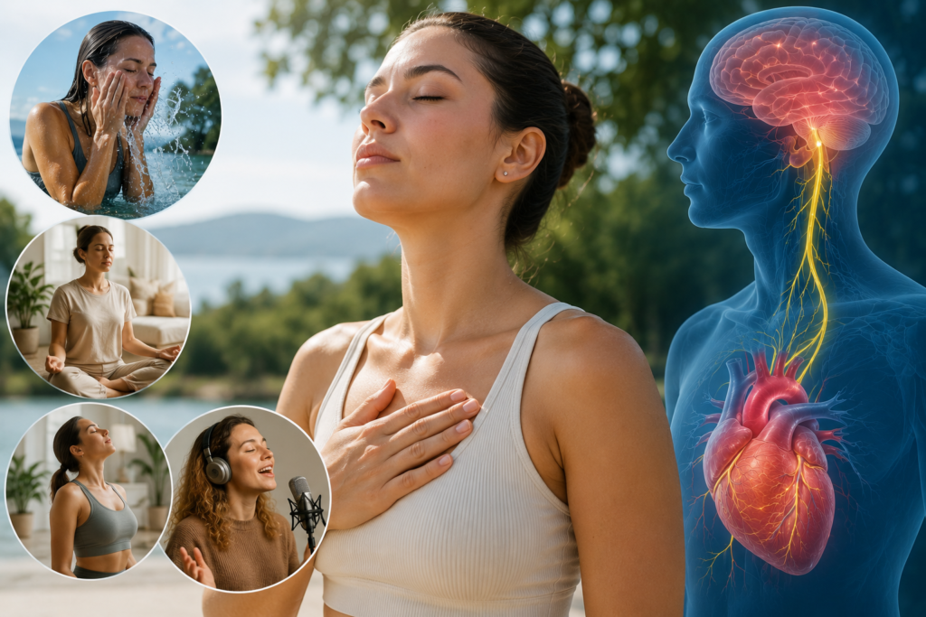 Nervo Vago e Coração: a terapia que começa na orelha Imagem sobre nervo vago e bem-estar mostrando técnicas de relaxamento, respiração e ligação entre cérebro, emoções e coração