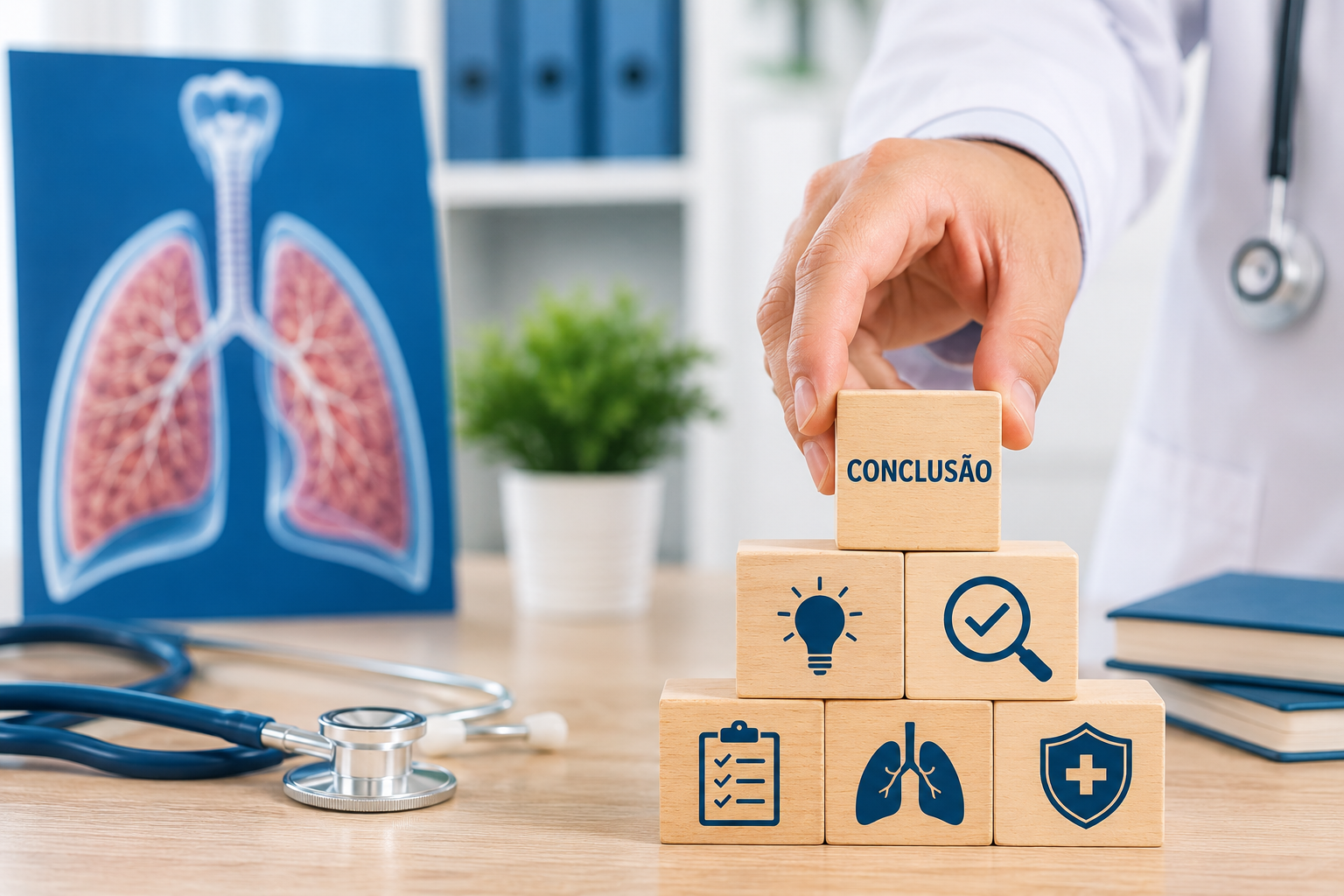 Zinco e pulmões: o elo invisível da respiração Imagem médica sobre zinco e pulmões representando conclusão e proteção da saúde respiratória