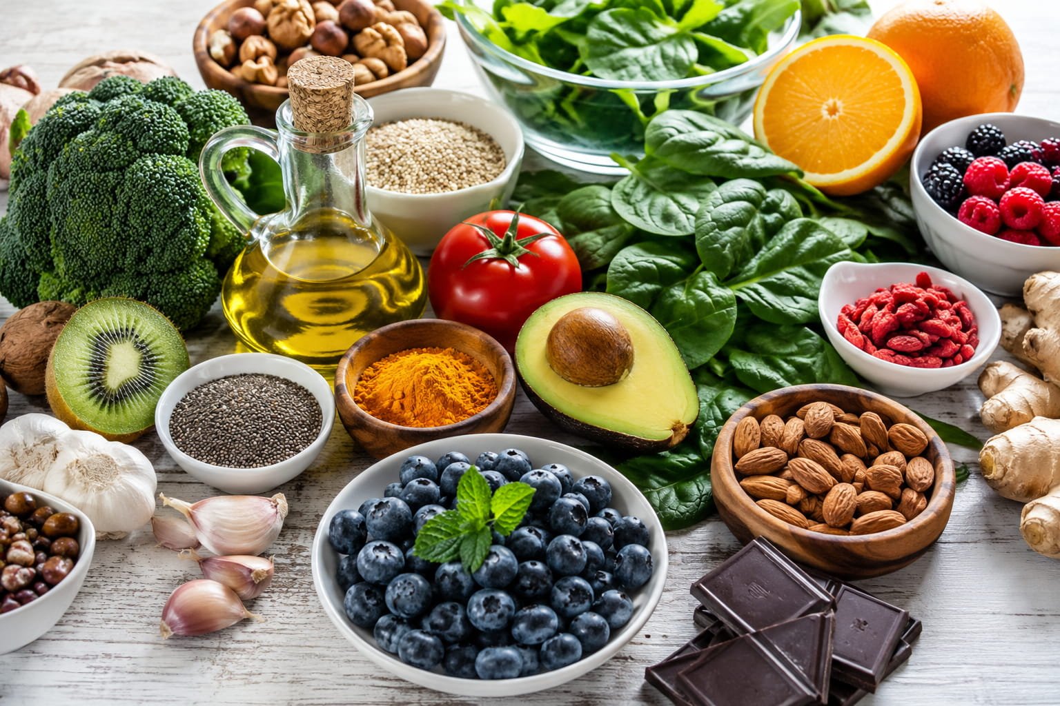 Stress oxidativo: o desgaste silencioso do corpo Alimentos ricos em antioxidantes associados à redução do stress oxidativo e proteção celular