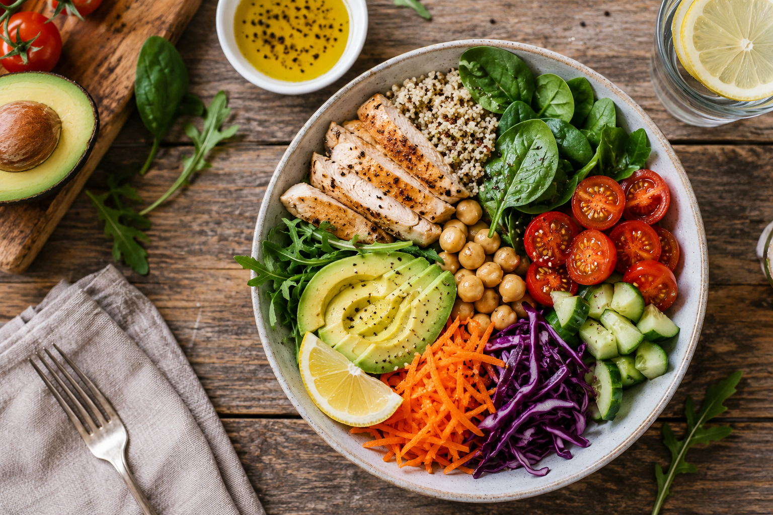 Alimentação saudável: porque é tão difícil comer bem Tigela com alimentos frescos e equilibrados ilustrando o conceito de alimentação saudável no quotidiano