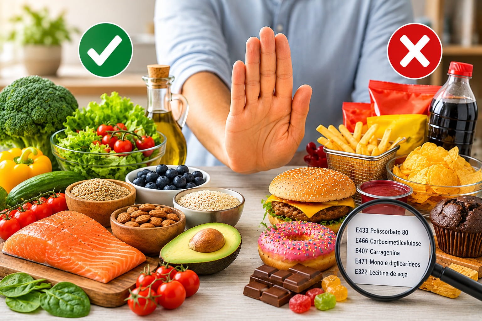 Comparação entre alimentos naturais e ultraprocessados ricos em emulsionantes alimentares e o impacto no intestino