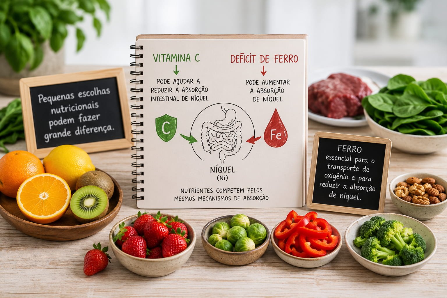 Vitamina C e ferro associados à redução da absorção de níquel no organismo